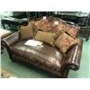 Image 1 : MICHAEL AMINI SEDGEWICK LEATHER / CLOTH / WOOD LOVE SEAT.  RETAIL $2,700.00
