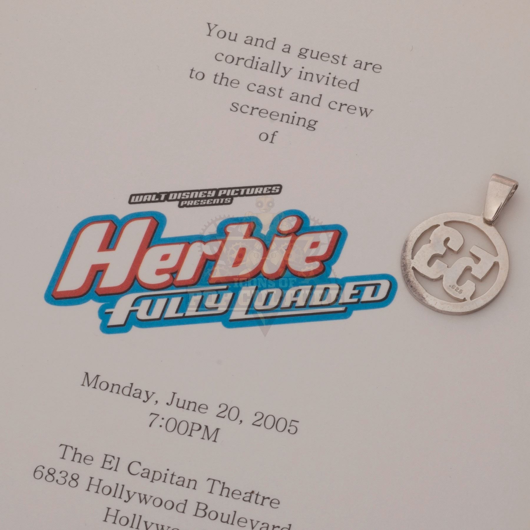 Herbie Fully Loaded “53” Charm Crew Gift & Screening Ticket V396