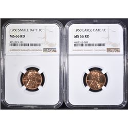 1960 SD & LD LINCOLN CENTS, NGC MS-66 RED