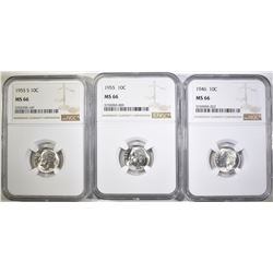 1946, 55-P&S ROOSEVELT DIMES, NGC MS-66