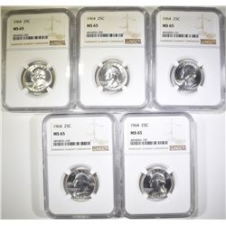 ( 5 ) 1964 WASHINGTON QTR NGC MS65