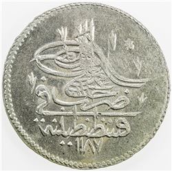 TURKEY: Abdul Hamid I, 1774-1789, AR piastre, AH1187 year 2. EF-AU