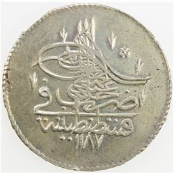 TURKEY: Abdul Hamid I, 1774-1789, AR piastre, AH1187 year 5. AU