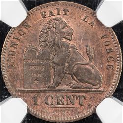 BELGIUM: Leopold I, 1831-1865, AE centime, 1856. NGC MS66