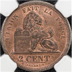 BELGIUM: Leopold I, 1831-1865, AE 2 centimes, 1833. NGC MS65