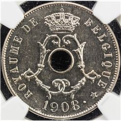 BELGIUM: Leopold II, 1865-1909, 25 centimes, 1908. NGC PF64