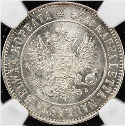 FINLAND: Nicholas II, 1894-1917, AR markka, 1907-L, KM-3.3, NGC graded MS63