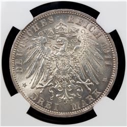 GERMANY: SCHAUMBURG-LIPPE: Albrecht Georg, 1893-1911, AR 3 mark, 1911-A. NGC UNC