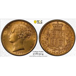 GREAT BRITAIN: Victoria, 1837-1901, AV sovereign, 1872. PCGS MS62