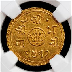NEPAL: Prithvi Vira Vikrama, 1881-1911, AV 1/2 mohar (2.77g), SE1817. NGC MS63