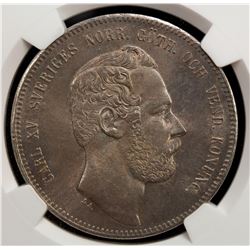 SWEDEN: Carl XV, 1859-1872, AR riksdaler species, 1865. MS62