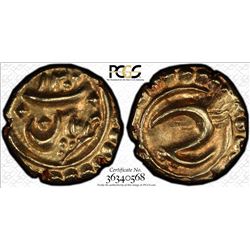 MYSORE: Tipu Sultan, 1782-1799, AV fanam (0.38g), Patan, AH1200. PCGS MS63