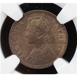 BRITISH INDIA: Victoria, Empress, 1876-1901, AE 1/12 anna, 1891(c). NGC MS61