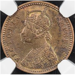 BRITISH INDIA: Victoria, Empress, 1876-1901, AE 1/12 anna, 1893(c). NGC MS64