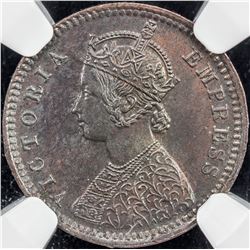 BRITISH INDIA: Victoria, Empress, 1876-1901, AE 1/12 anna, 1899(c). NGC MS64