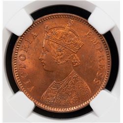 BRITISH INDIA: Victoria, Empress, 1876-1901, AE 1/4 anna, 1880(c). NGC MS64