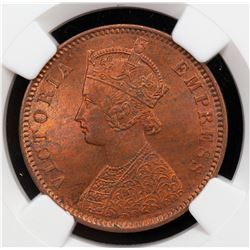 BRITISH INDIA: Victoria, Empress, 1876-1901, AE 1/4 anna, 1880(c). NGC MS64