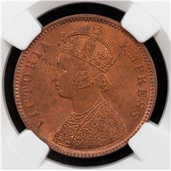 BRITISH INDIA: Victoria, Empress, 1876-1901, AE 1/4 anna, 1889(c). NGC MS65
