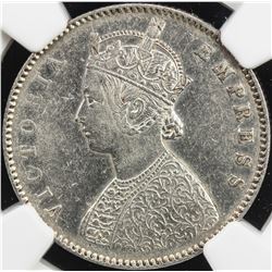 BRITISH INDIA: Victoria, Empress, 1876-1901, AR 1/2 rupee, 1877(c). NGC EF
