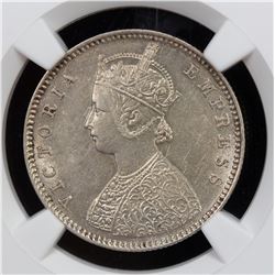 BRITISH INDIA: Victoria, Empress, 1876-1901, AR 1/2 rupee, 1885-B. NGC AU55