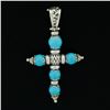 Image 2 : Italian 18K White Gold Turquoise Bead Detailed Open Work Enhancer Cross Pendant