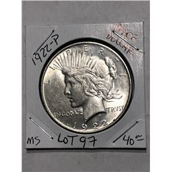 1922 P Peace Silver Dollar MS High Grade Nice Early US Coin