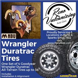 Set of Tires, Goodyear Wrangler Duratrac Tires from Reno Vulcanizing Works