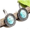 Image 1 : TURQUOISE GEMSTONE SILVER PLATED LEVER BACK EARRING 1.5"