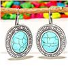 Image 2 : TURQUOISE GEMSTONE SILVER PLATED LEVER BACK EARRING 1.5"