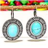 Image 2 : TURQUOISE GEMSTONE SILVER PLATED LEVER BACK EARRING 1.5"