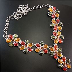 BALTIC AMBER GEMSTONE SILVER PLATED HANDMADE NECKLACE
