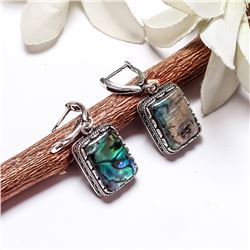 ABALONE SHELL GEMSTONE SILVER PLATED LEVER BACK EARRINGS