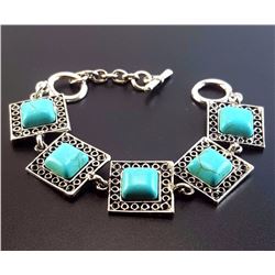 Turquoise Gemstone Silver Plated Handmade Bracelet