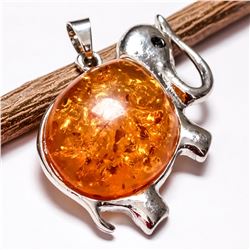 BALTIC AMBER GEMSTONE SILVER PLATED PENDANT JEWELRY
