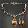 Image 2 : BALTIC AMBER GEMSTONE SILVER PLATED HANDMADE NECKLACE WITH EARRINGS