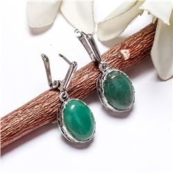 JADEITE GEMSTONE SILVER PLATED LEVER BACK EARRINGS