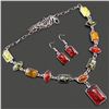Image 1 : BALTIC AMBER GEMSTONE SILVER PLATED HANDMADE NECKLACE WITH EARRINGS