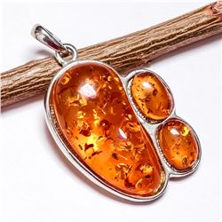 BALTIC AMBER GEMSTONE SILVER PLATED PENDANT JEWELRY