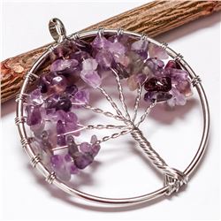 AMETHYST GEMSTONE TREE OF LIFE CHARM SILVER PLATED PENDANT JEWELRY