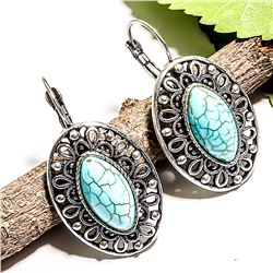 TURQUOISE GEMSTONE SILVER PLATED LEVER BACK EARRING 1.5"