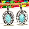 Image 2 : TURQUOISE GEMSTONE SILVER PLATED LEVER BACK EARRING 1.5"