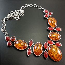 BALTIC AMBER GEMSTONE SILVER PLATED HANDMADE NECKLACE