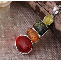 BALTIC AMBER GEMSTONE SILVER PLATED PENDANT JEWELRY