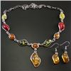 Image 2 : BALTIC AMBER GEMSTONE SILVER PLATED HANDMADE NECKLACE WITH EARRINGS