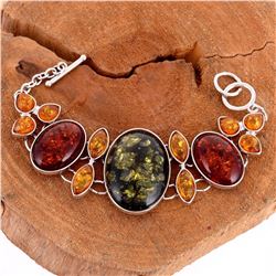 BALTIC AMBER GEMSTONE SILVER PLATED HANDMADE BRACELET