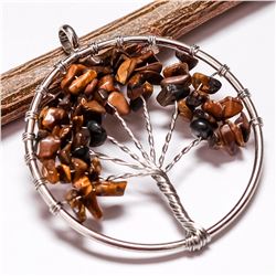 TIGER'S EYE GEMSTONE TREE OF LIFE CHARM SILVER PLATED PENDANT JEWELRY