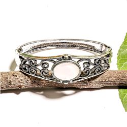 ROSE QUARTZ GEMSTONE SILVER PLATED  BRACELET BANGLE