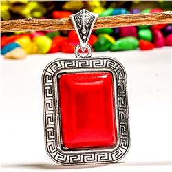 RED TURQUOISE GEMSTONE SILVER PLATED PENDANT
