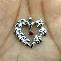 RED RUBY GEMSTONE 92.5 STERLING SILVER HEART HANDMADE PENDANT