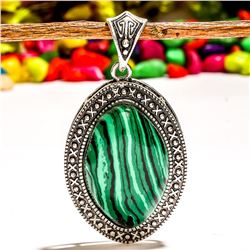 MALACHITE GEMSTONE SILVER PLATED PENDANT